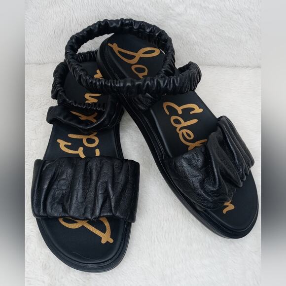 Sam Edelman black velma leather sandals size 7.5 ankle strap hippie boho - Picture 1 of 6